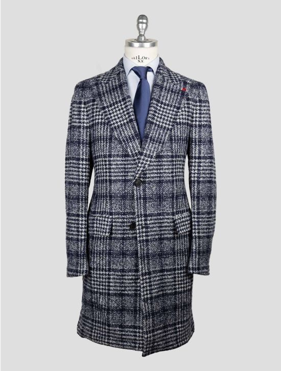 Isaia Blue White Cashmere Silk Overcoat 1