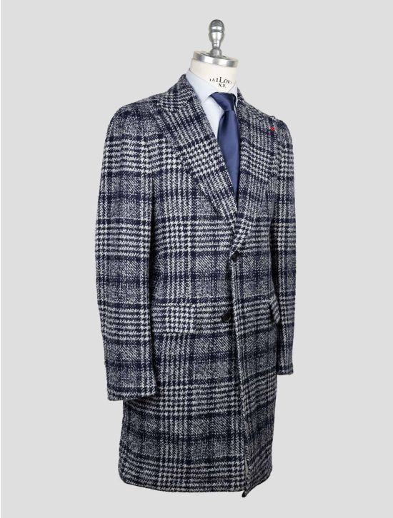 Isaia Blue White Cashmere Silk Overcoat 2