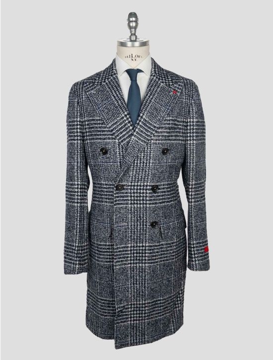 Isaia Blue White Cashmere Silk Overcoat 1