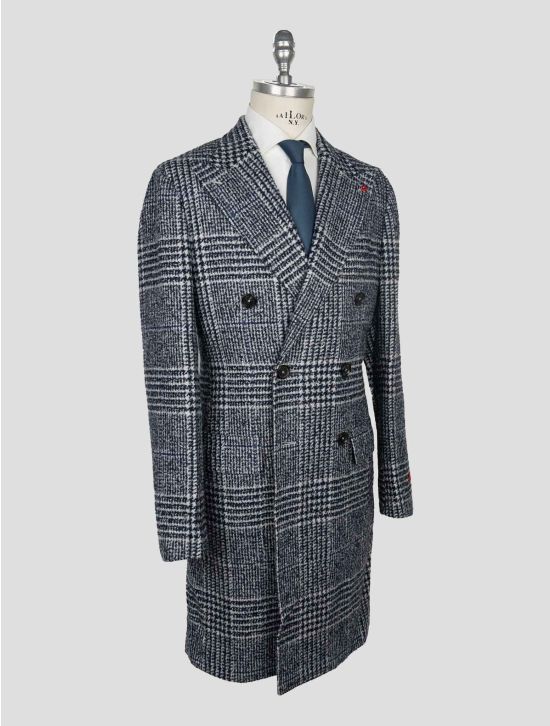 Isaia Blue White Cashmere Silk Overcoat 2
