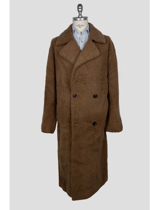 Isaia Brown Leather Shearling Overcoat 1