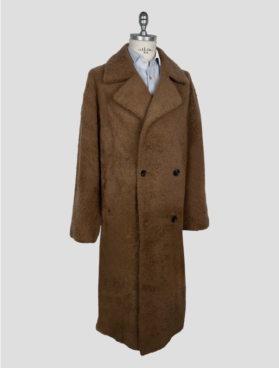 Isaia Brown Leather Shearling Overcoat 2