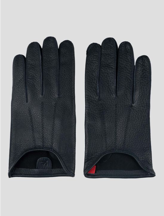 isaia Dark Blue Leather Gloves 1