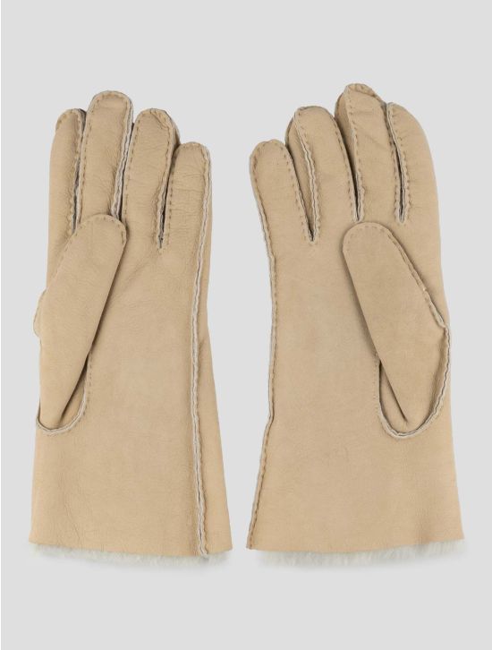Isaia Beige Leather Shearling Gloves 2