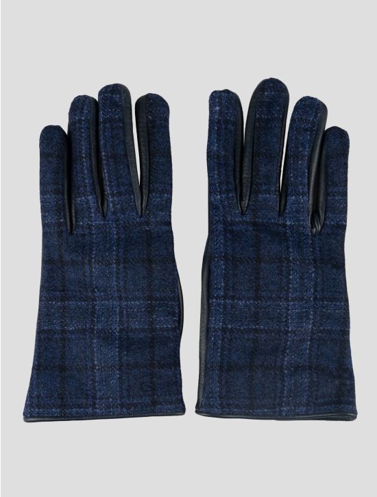 Isaia Blue Black Wool Leather Gloves 1