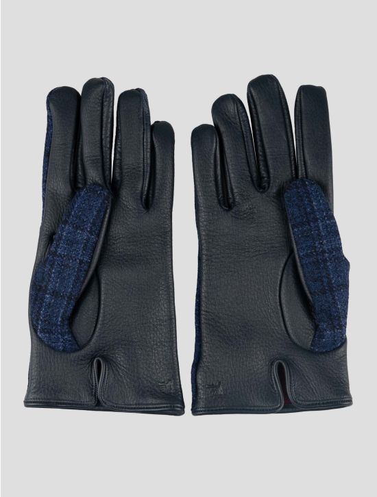 Isaia Blue Black Wool Leather Gloves 2