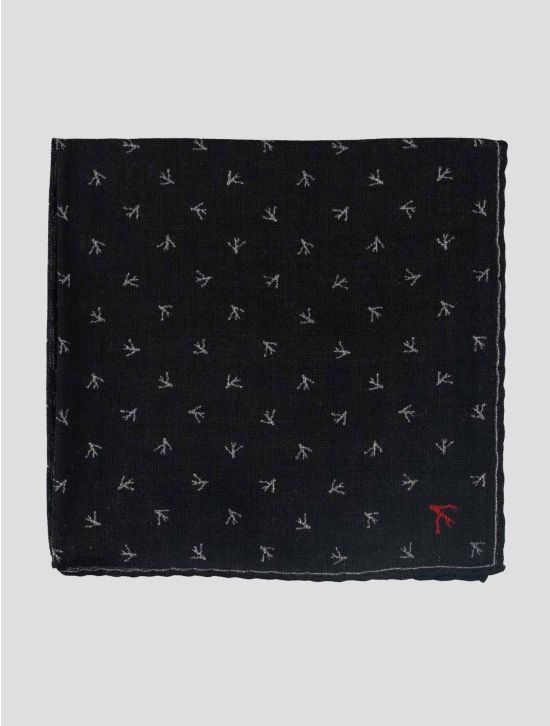 Isaia Black Wool Pocket Square 1