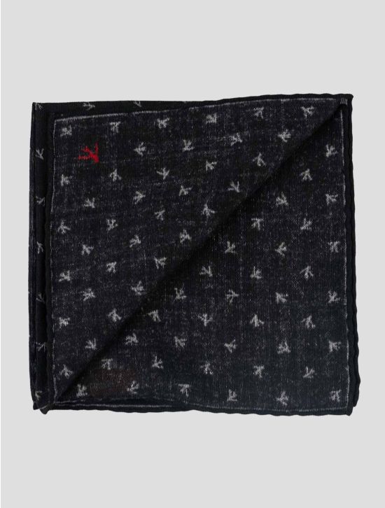 Isaia Black Wool Pocket Square 2