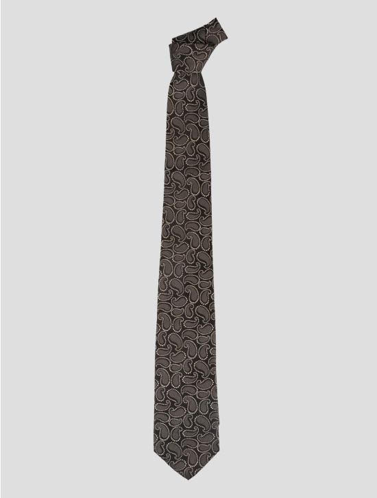 Isaia Brown Silk Tie 1