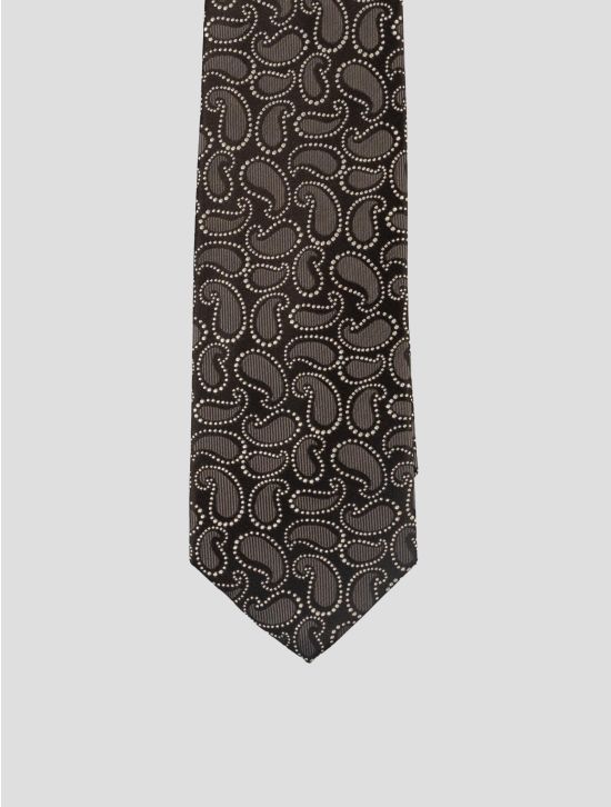 Isaia Brown Silk Tie 2