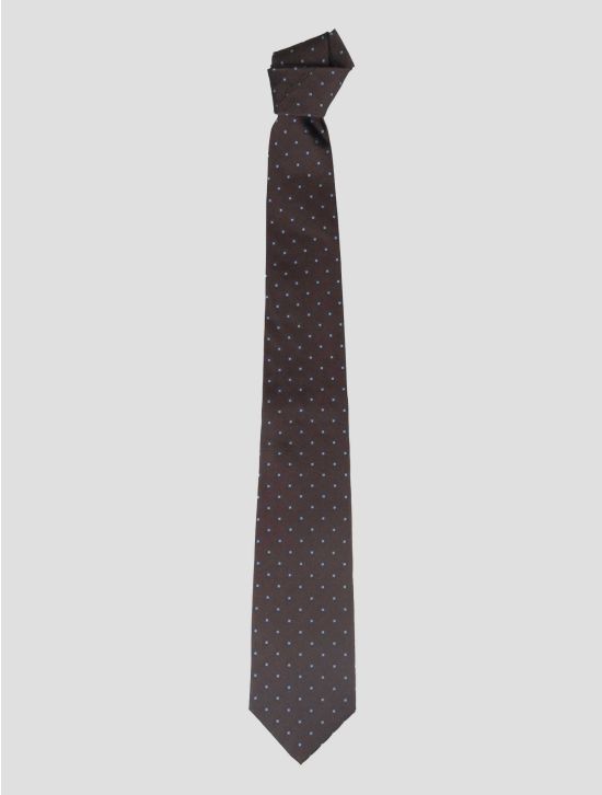Isaia Dark Brown Blue Silk Tie 1