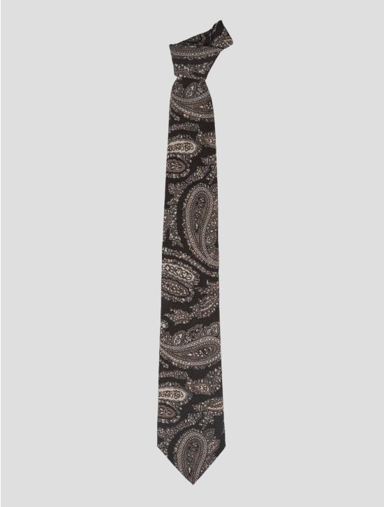 Isaia Brown Wool Silk Tie 1