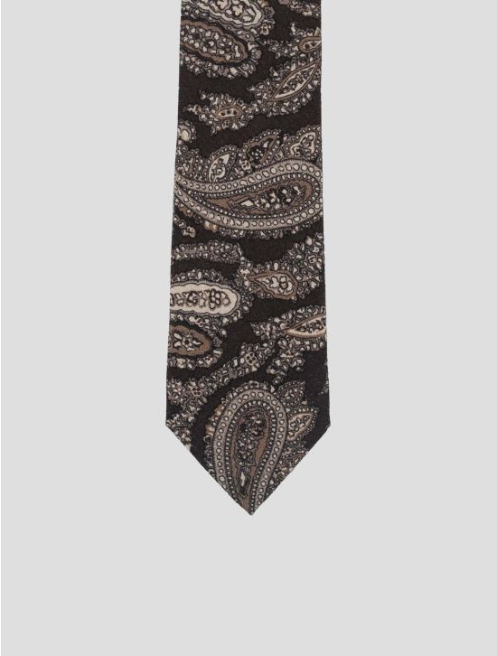 Isaia Brown Wool Silk Tie 2