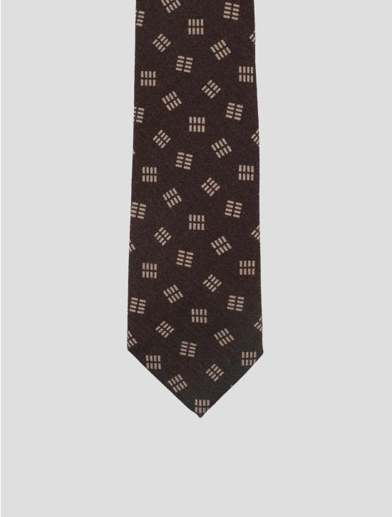 Isaia Brown Wool Silk Tie 2