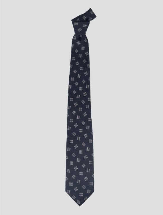 Isaia Dark Blue Gray Wool Silk Tie 1