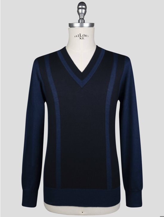 Isaia Blue Cotton V-Neck Sweater 1