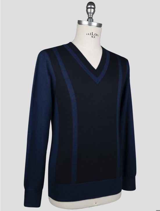 Isaia Blue Cotton V-Neck Sweater 2