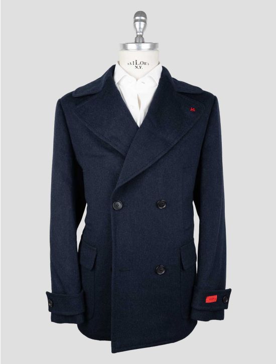 Isaia Blue Cashmere Double Breasted Coat 1