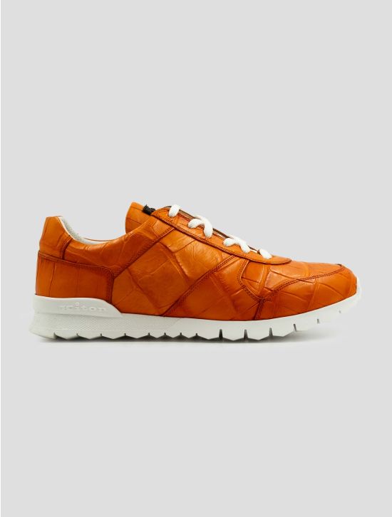 Kiton Orange Leather Crocodile Sneakers 1