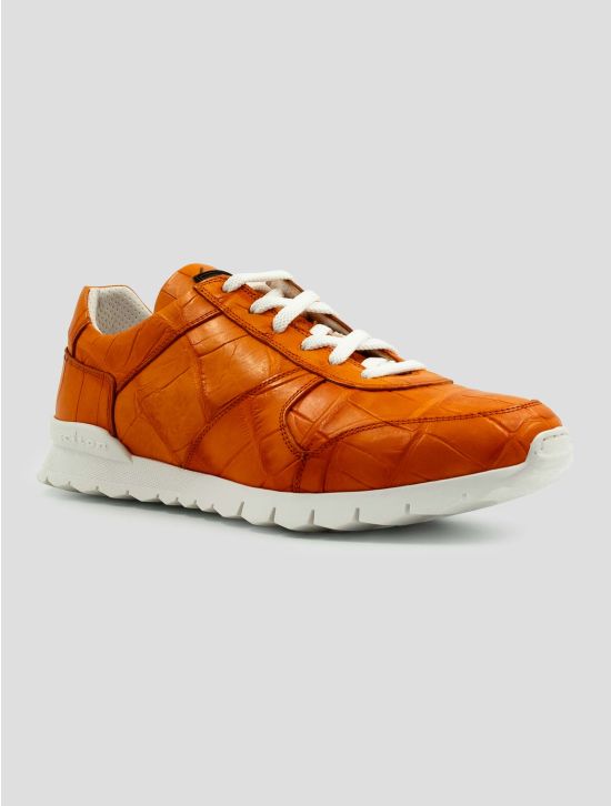 Kiton Orange Leather Crocodile Sneakers 2