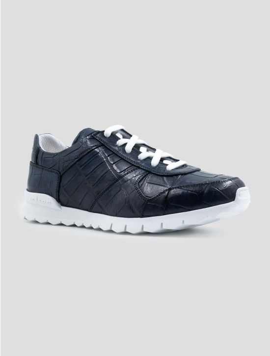 Kiton Blue Leather Crocodile Sneakers 2