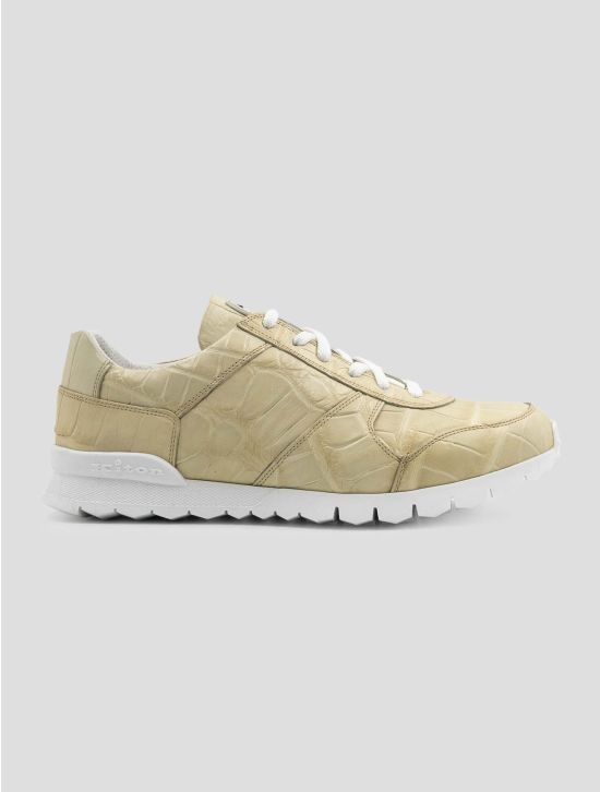 Kiton Ivory Leather Crocodile Sneakers 1