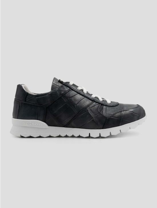 Kiton Gray Leather Crocodile Sneakers 1