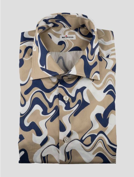 Kiton Beige Blue Cotton Ea Shirt 1