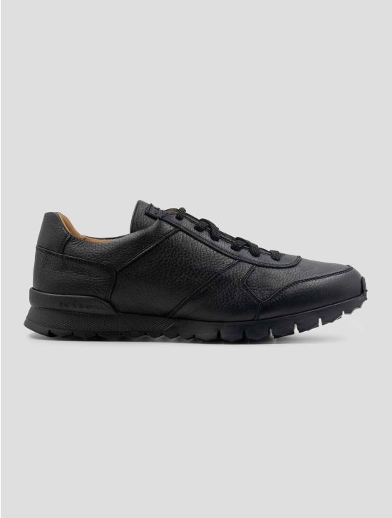 Kiton Black Leather Deer Shearling Fur Sneakers 1