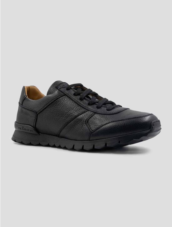 Kiton Black Leather Deer Shearling Fur Sneakers 2