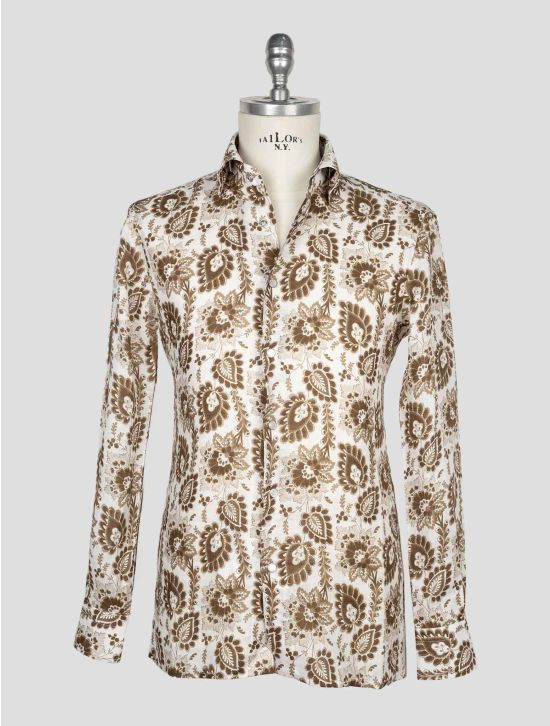 Kiton White Brown Linen Shirt 1
