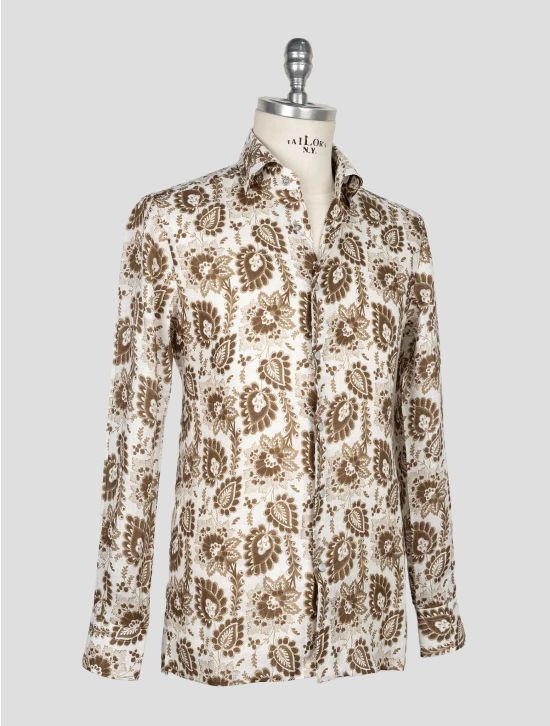 Kiton White Brown Linen Shirt 2