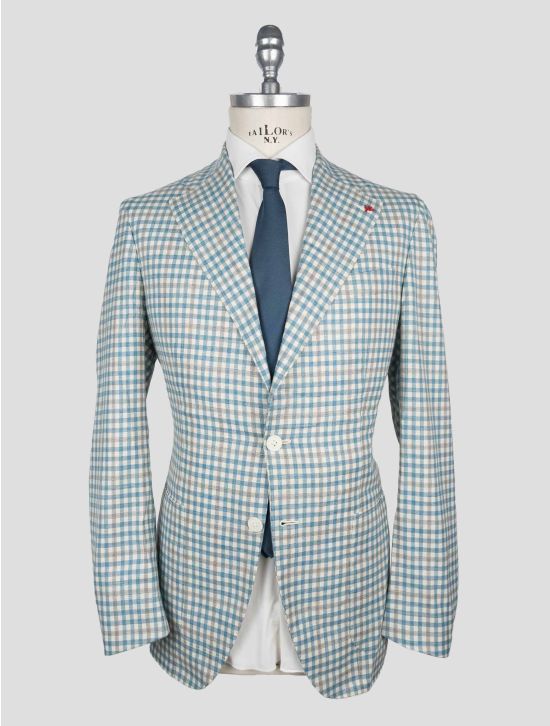 Isaia Light Blue White Wool Silk Linen Ea Blazer 1