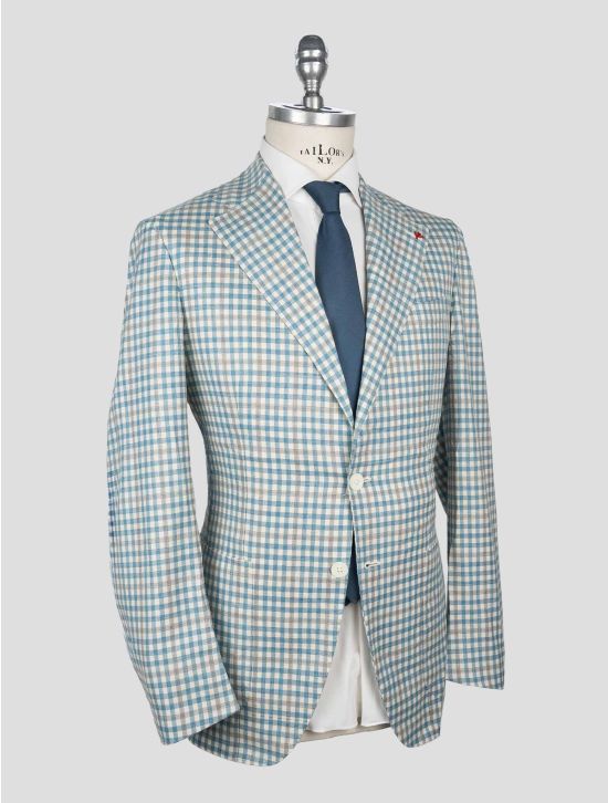 Isaia Light Blue White Wool Silk Linen Ea Blazer 2