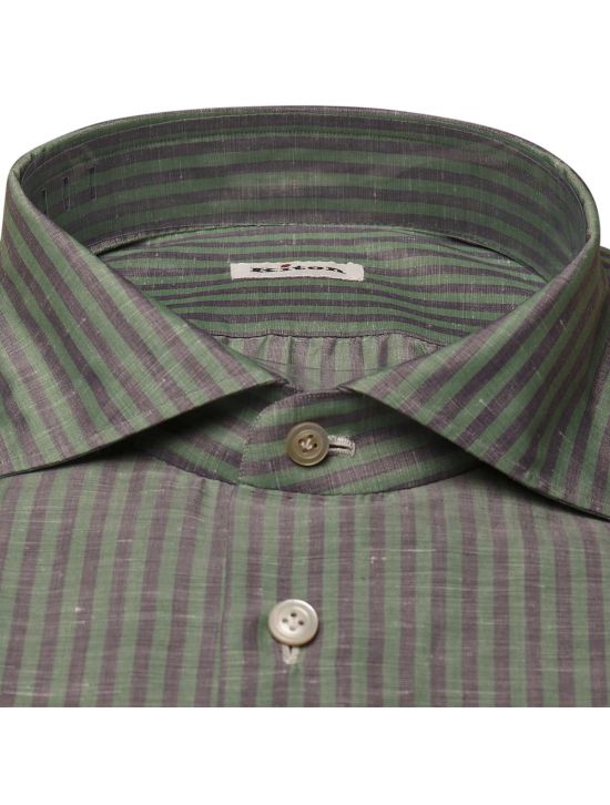 Kiton Green Gray Cotton Linen Shirt 2