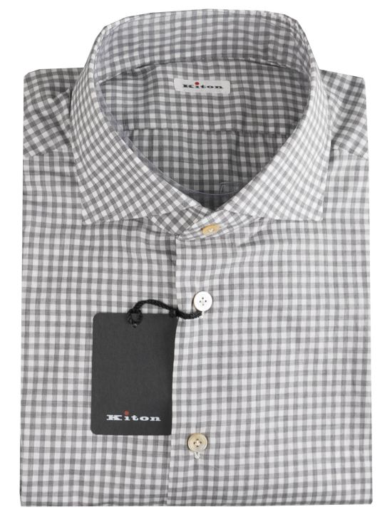 Kiton Gray White Cotton Shirt 1
