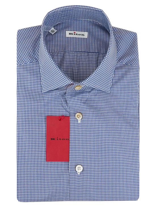 Kiton Blue White Cotton Shirt 1