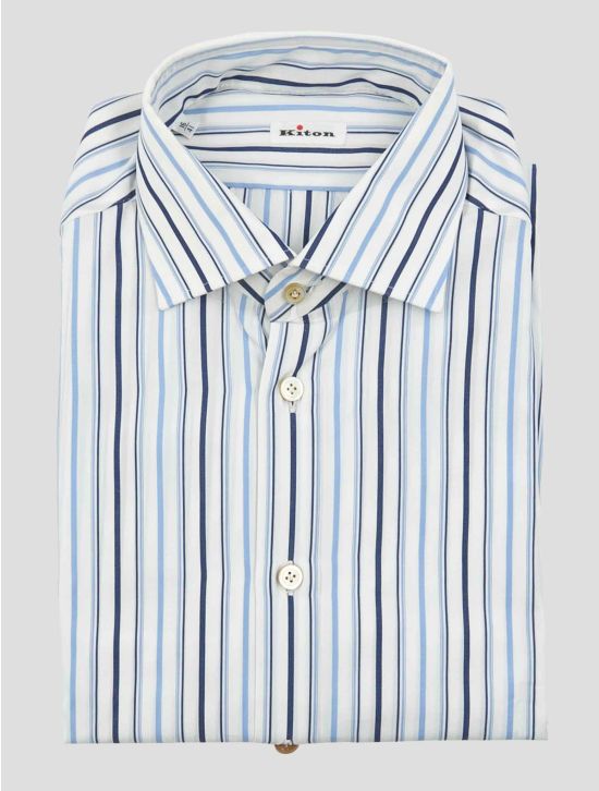 Kiton Light Blue White Cotton Shirt 1