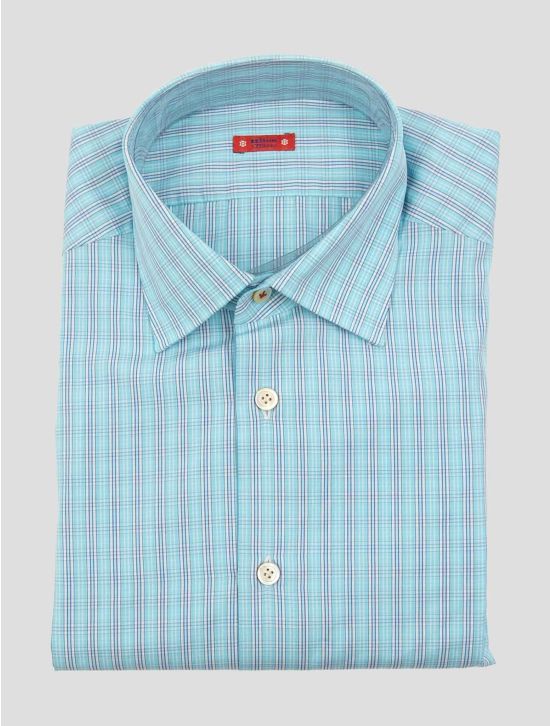 Kiton Light Blue White Cotton Shirt 1