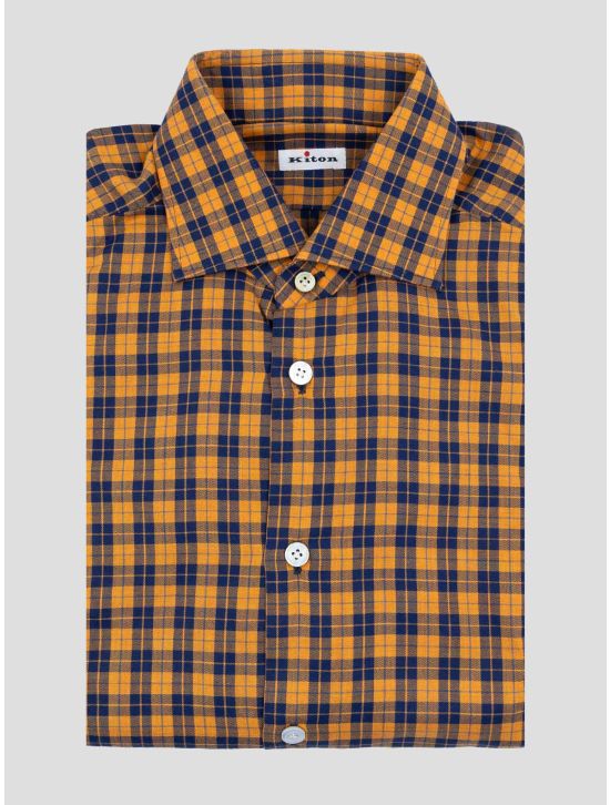 Kiton Orange Blue Cotton Shirt 1