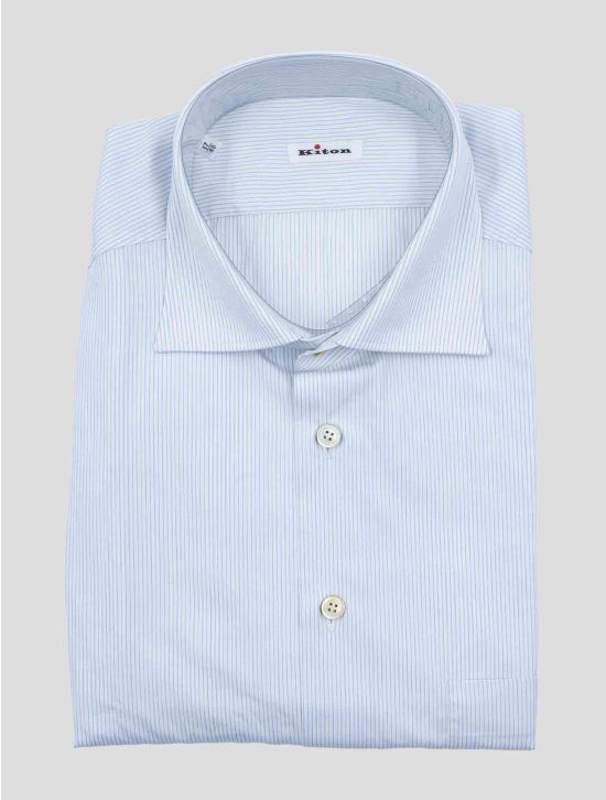 Kiton White Light Blue Cotton Shirt Short Sleeve 1