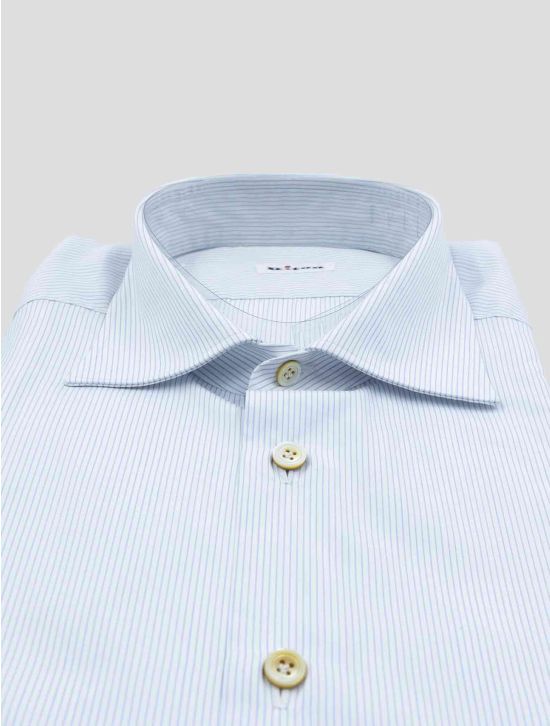 Kiton White Light Blue Cotton Shirt Short Sleeve 2