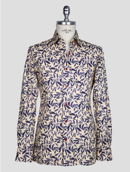 Kiton Beige Blue Cotton Shirt 1