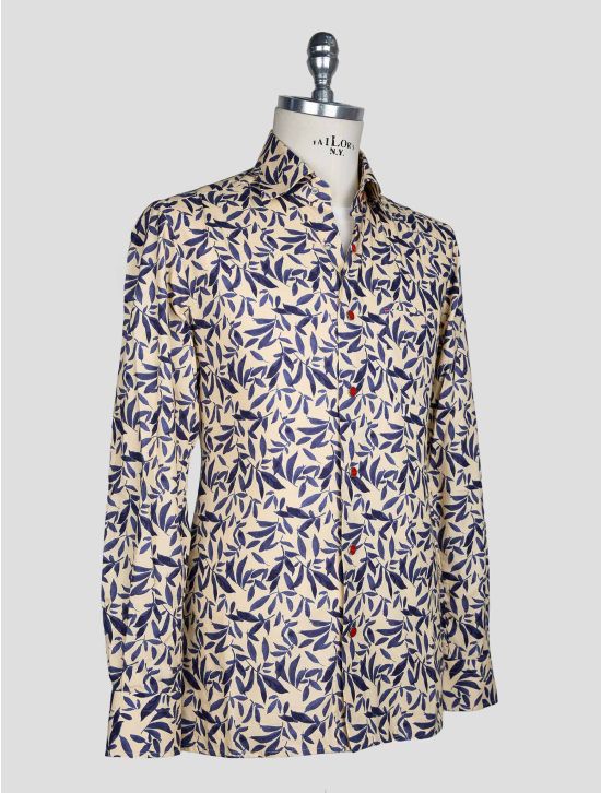 Kiton Beige Blue Cotton Shirt 2