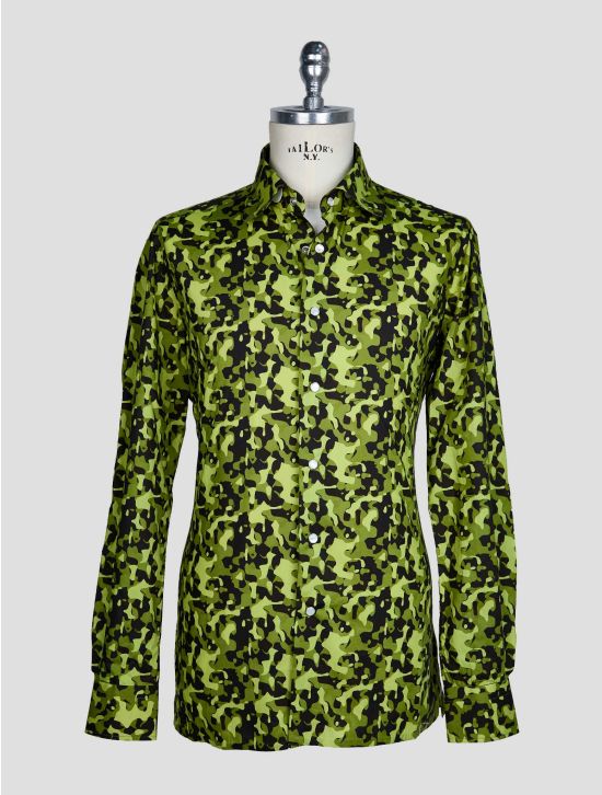 Kiton Green Black Cotton Shirt 1
