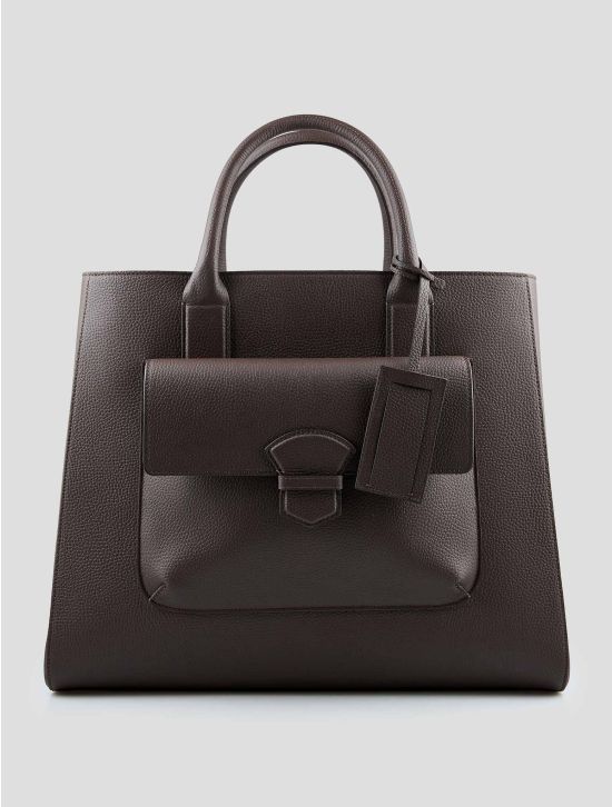 Isaia Brown Leather Tote Bag 1