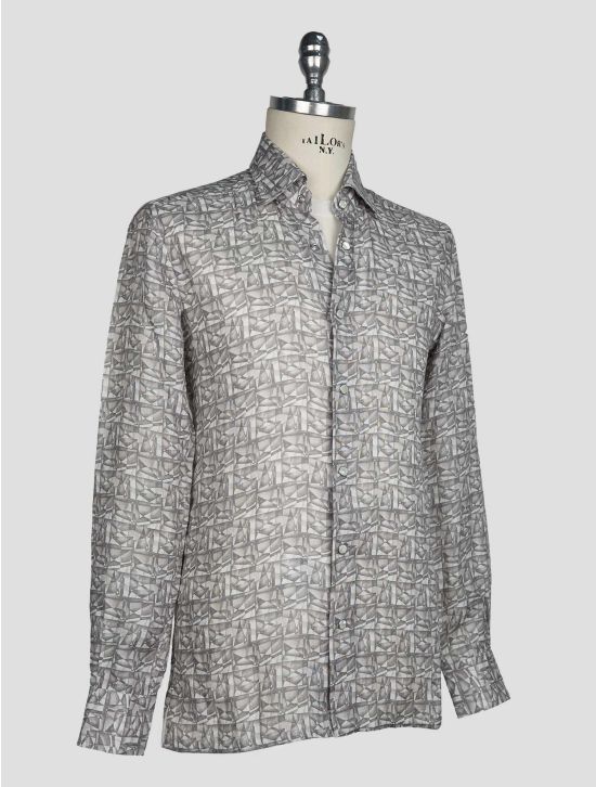 Kiton Gray White Linen Shirt 2