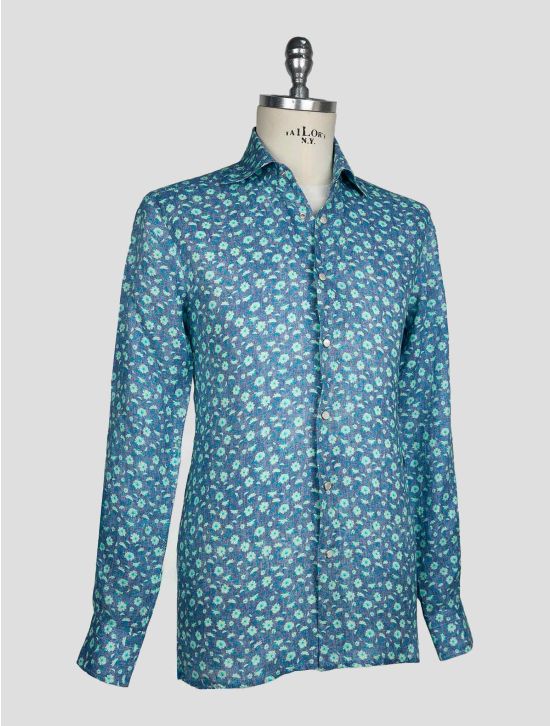 Kiton Green  Blue Linen Shirt 2