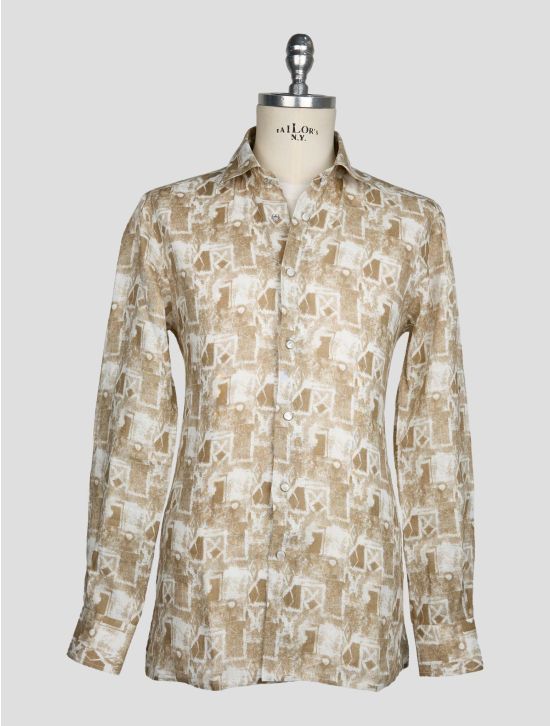 Kiton Beige White Linen Shirt 1