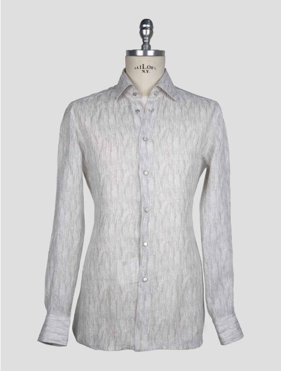 Kiton Gray White Linen Shirt 1